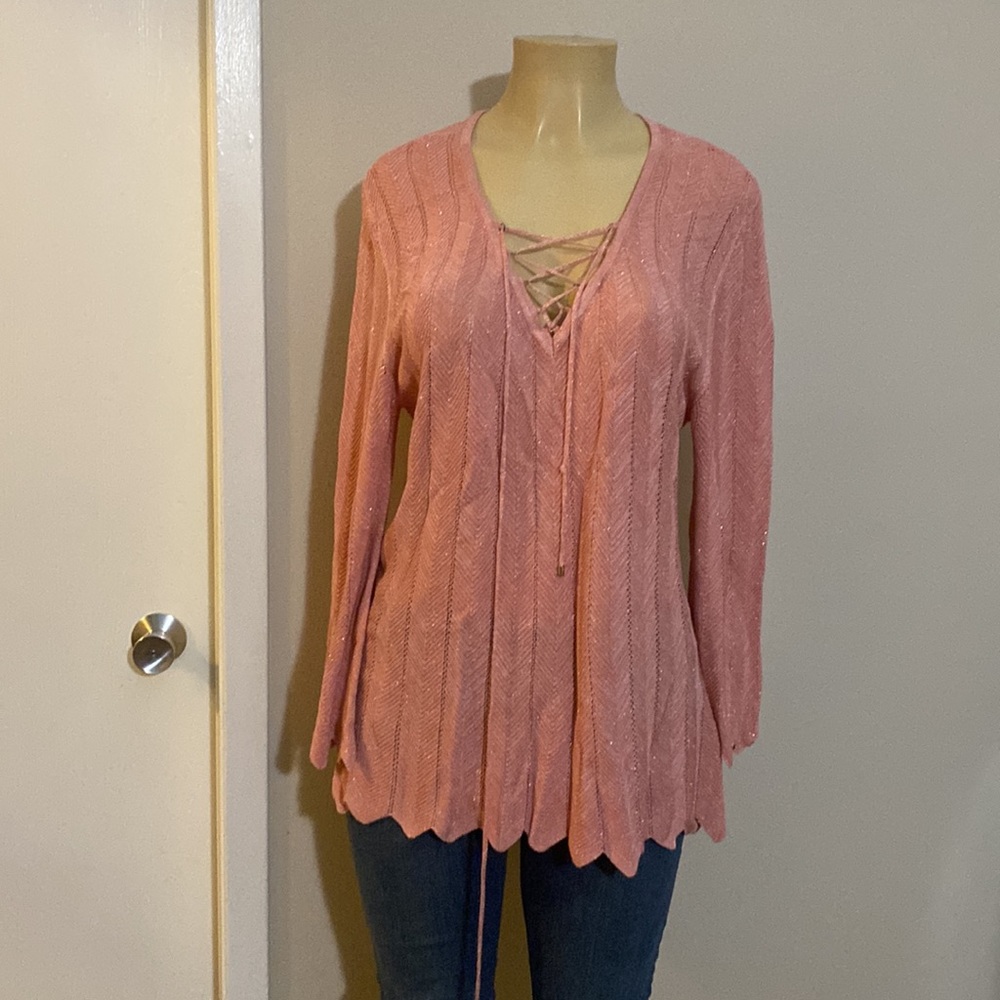 White House Black Market Shimmery Lace Up Top